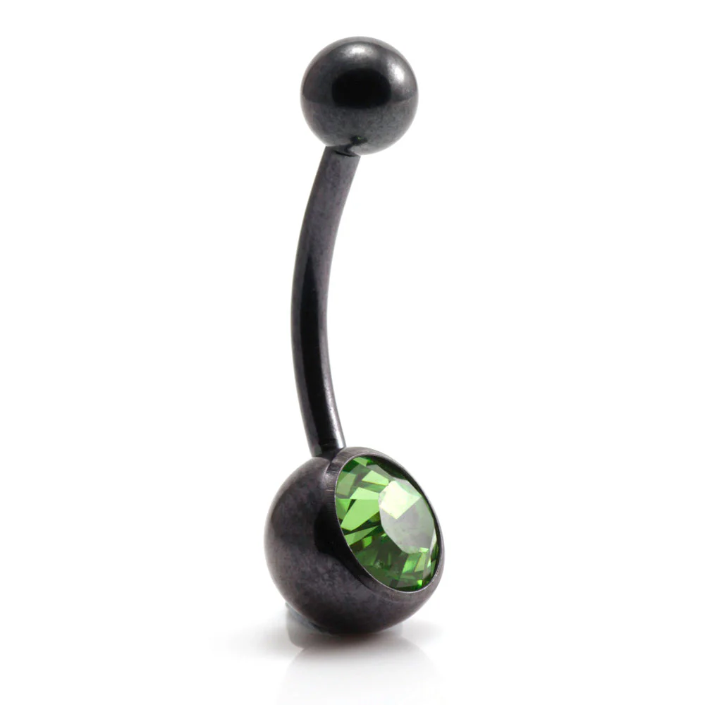 PVD Black Ti Single Jewelled Navel Bar - Image 7