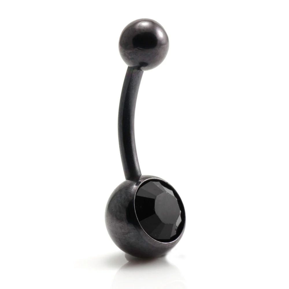 PVD Black Ti Single Jewelled Navel Bar - Image 8