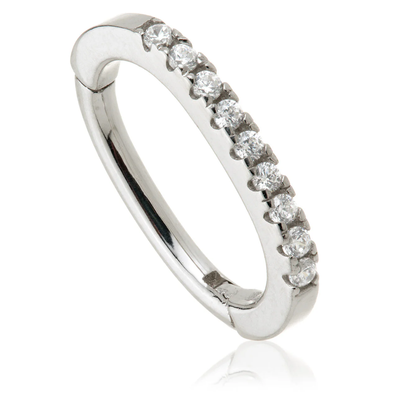 Radha Solid Gold Pave Oval Rook Hoop Earring - Image 2