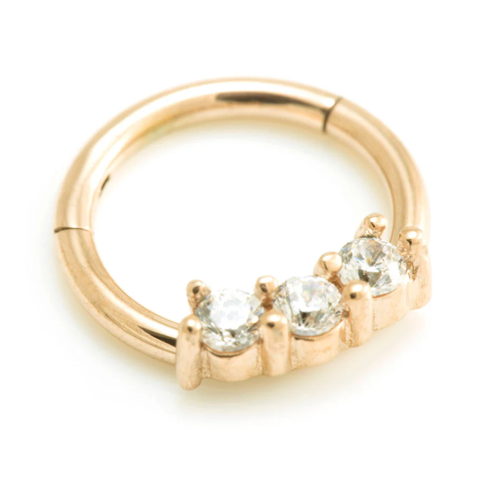 Rose Gold Steel 3 Small Gems Hinged Ring