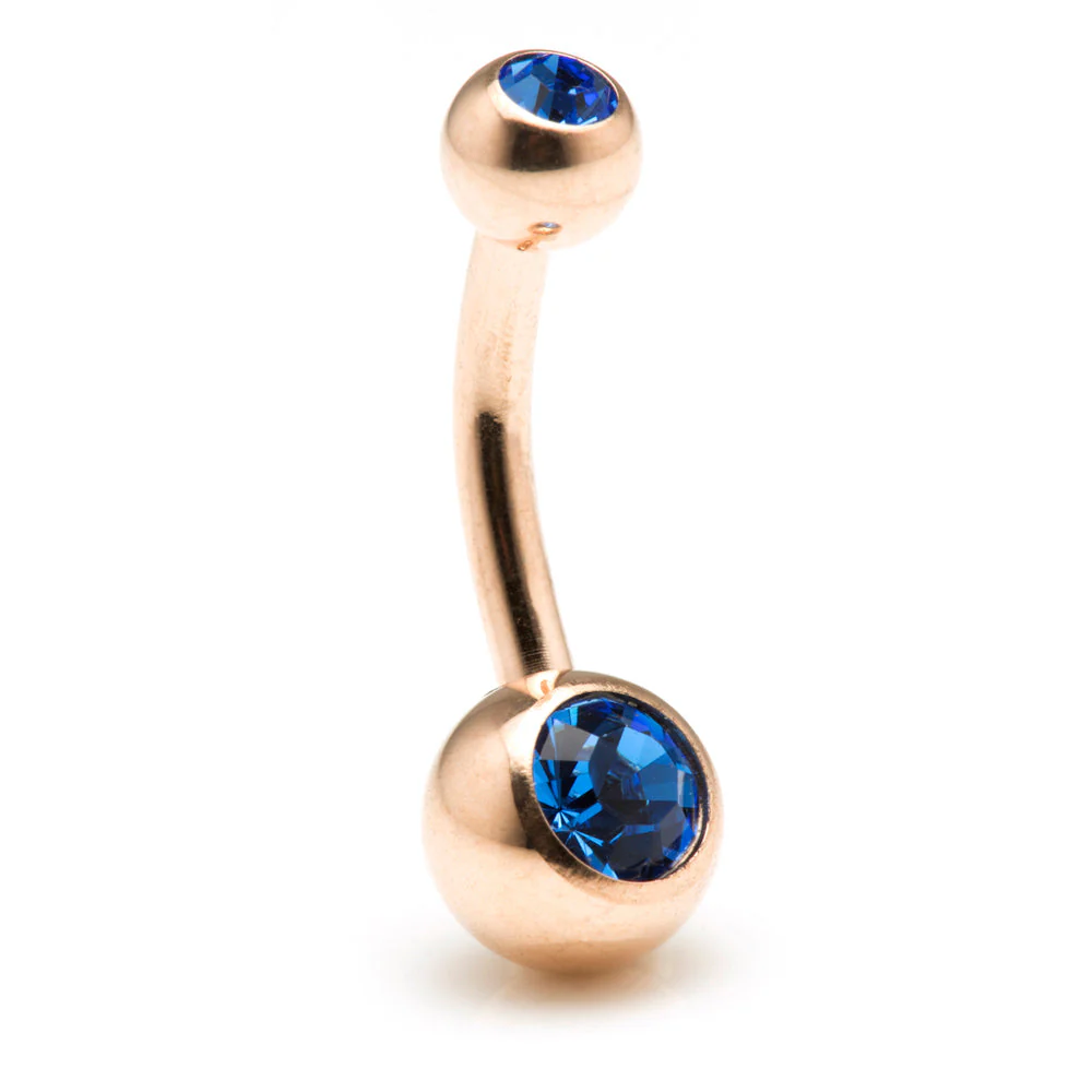 Rose Gold Steel Double Jewelled Baby Navel Bar - Image 2