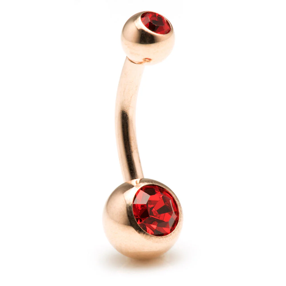 Rose Gold Steel Double Jewelled Baby Navel Bar - Image 5