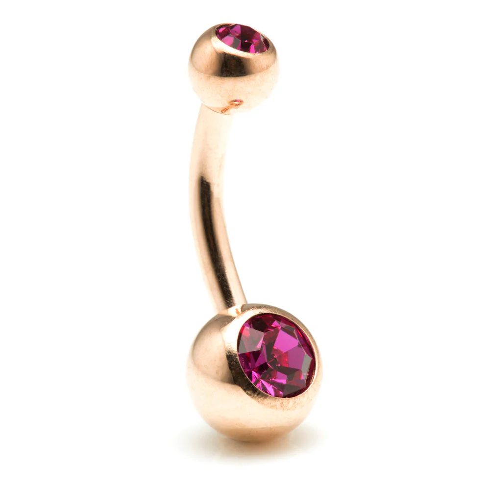 Rose Gold Steel Double Jewelled Baby Navel Bar - Image 6