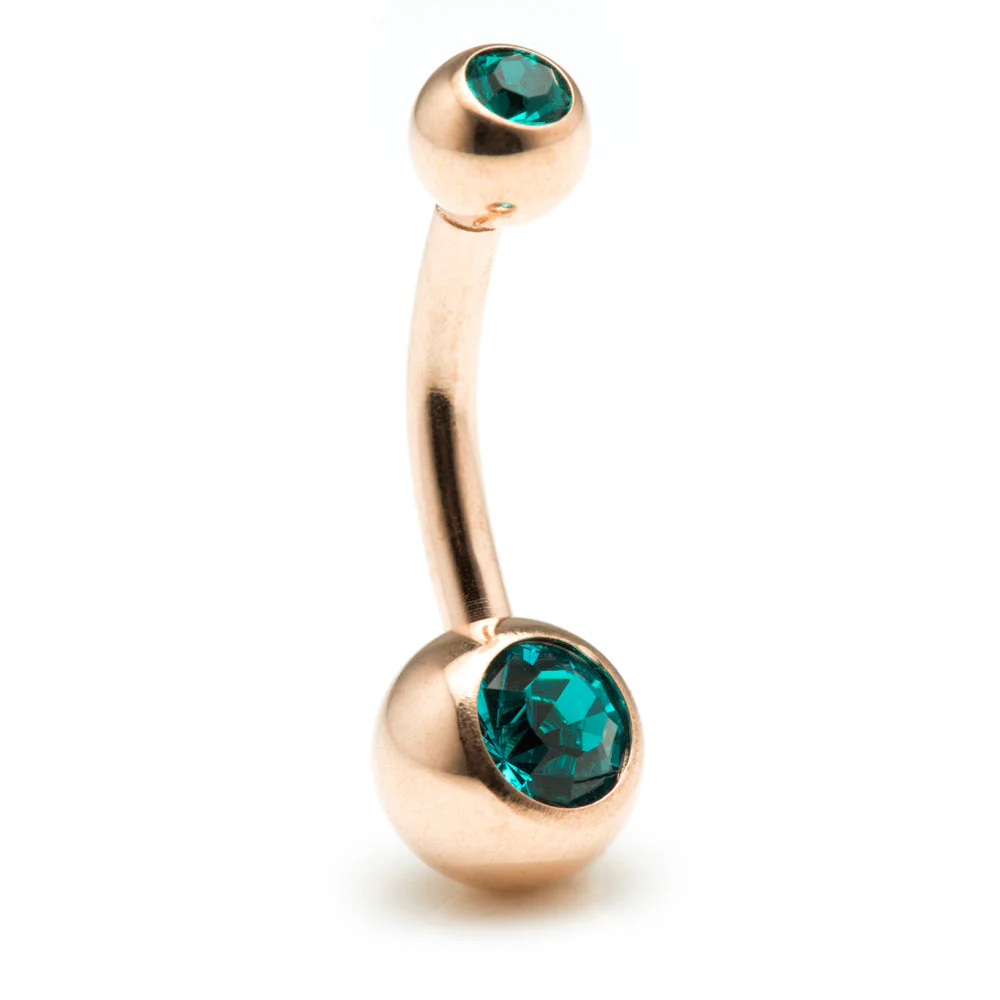 Rose Gold Steel Double Jewelled Baby Navel Bar - Image 8