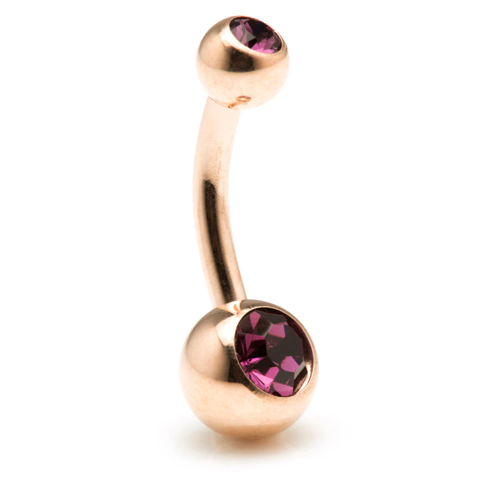 Rose Gold Steel Double Jewelled Navel Bar - Image 10