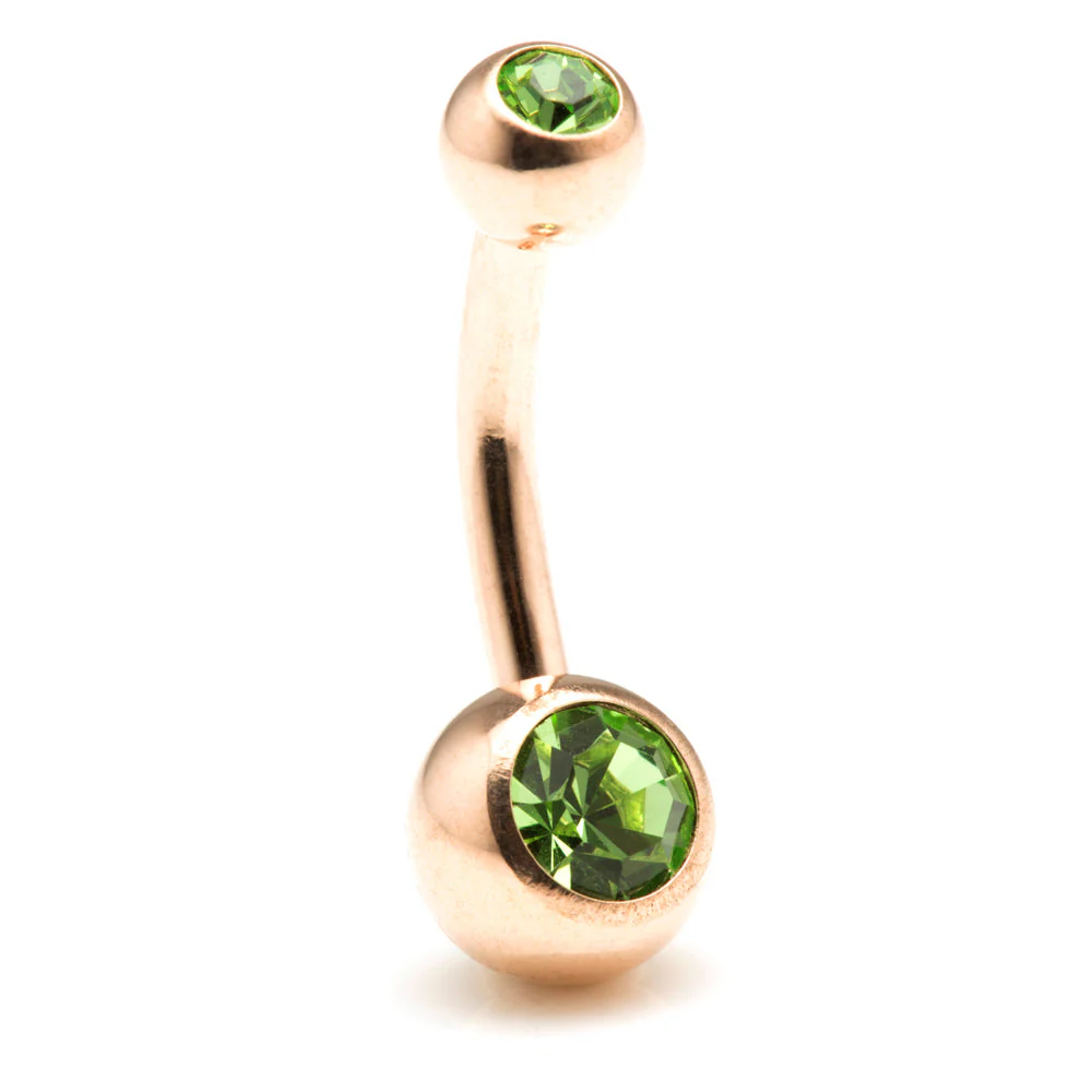 Rose Gold Steel Double Jewelled Navel Bar - Image 3
