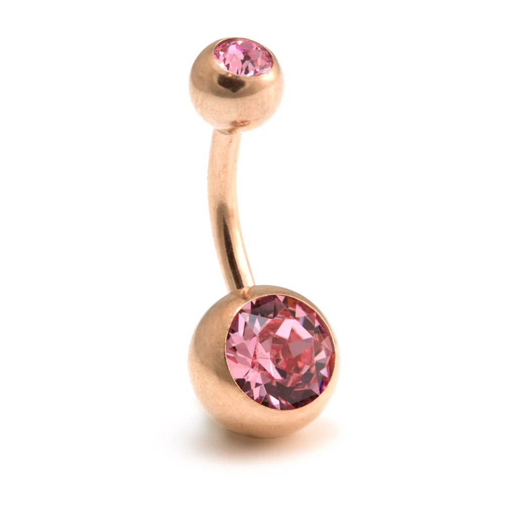 Rose Gold Steel Double Jewelled Navel Bar - Image 5