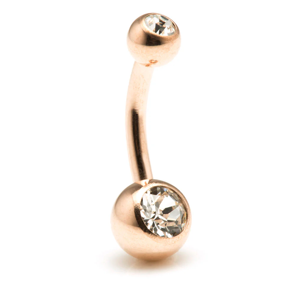 Rose Gold Steel Double Jewelled Navel Bar - Image 7
