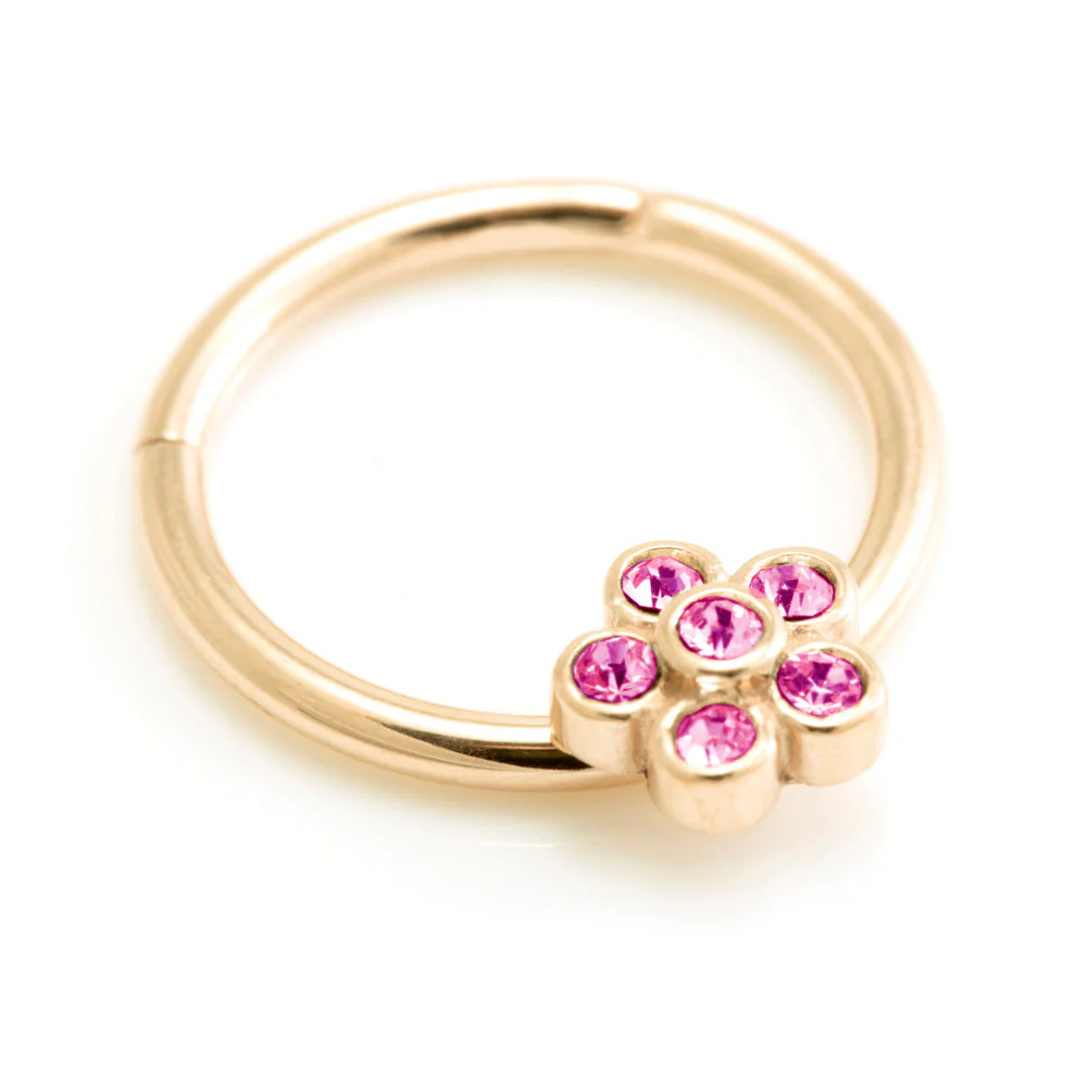 Rose Gold Steel Flower Gems Hinged Ring - RGMRING12B - Image 2