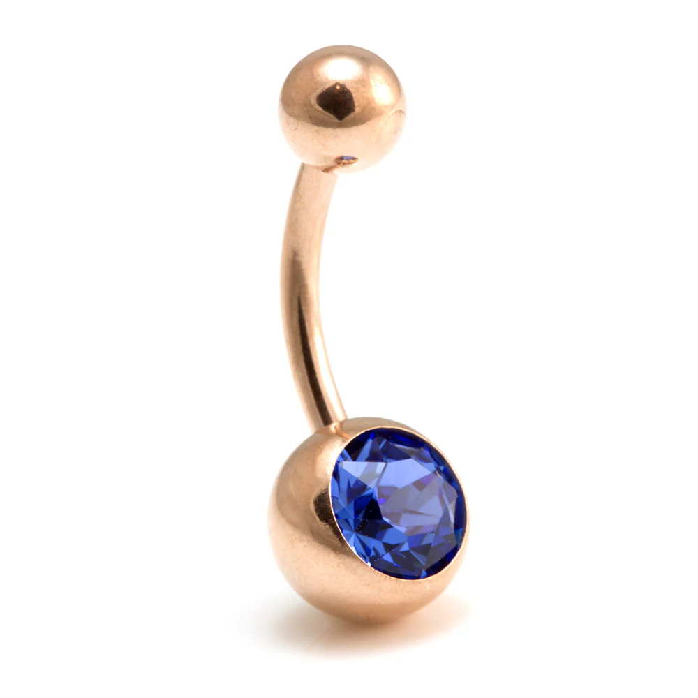 Rose Gold Steel Single Jewelled Navel Bar - Image 2