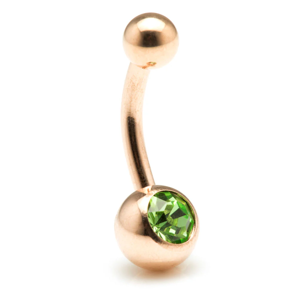 Rose Gold Steel Single Jewelled Navel Bar - Image 4
