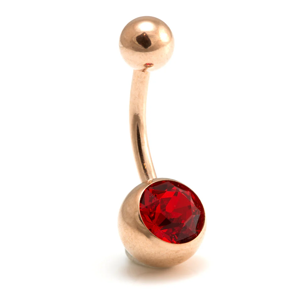 Rose Gold Steel Single Jewelled Navel Bar - Image 5