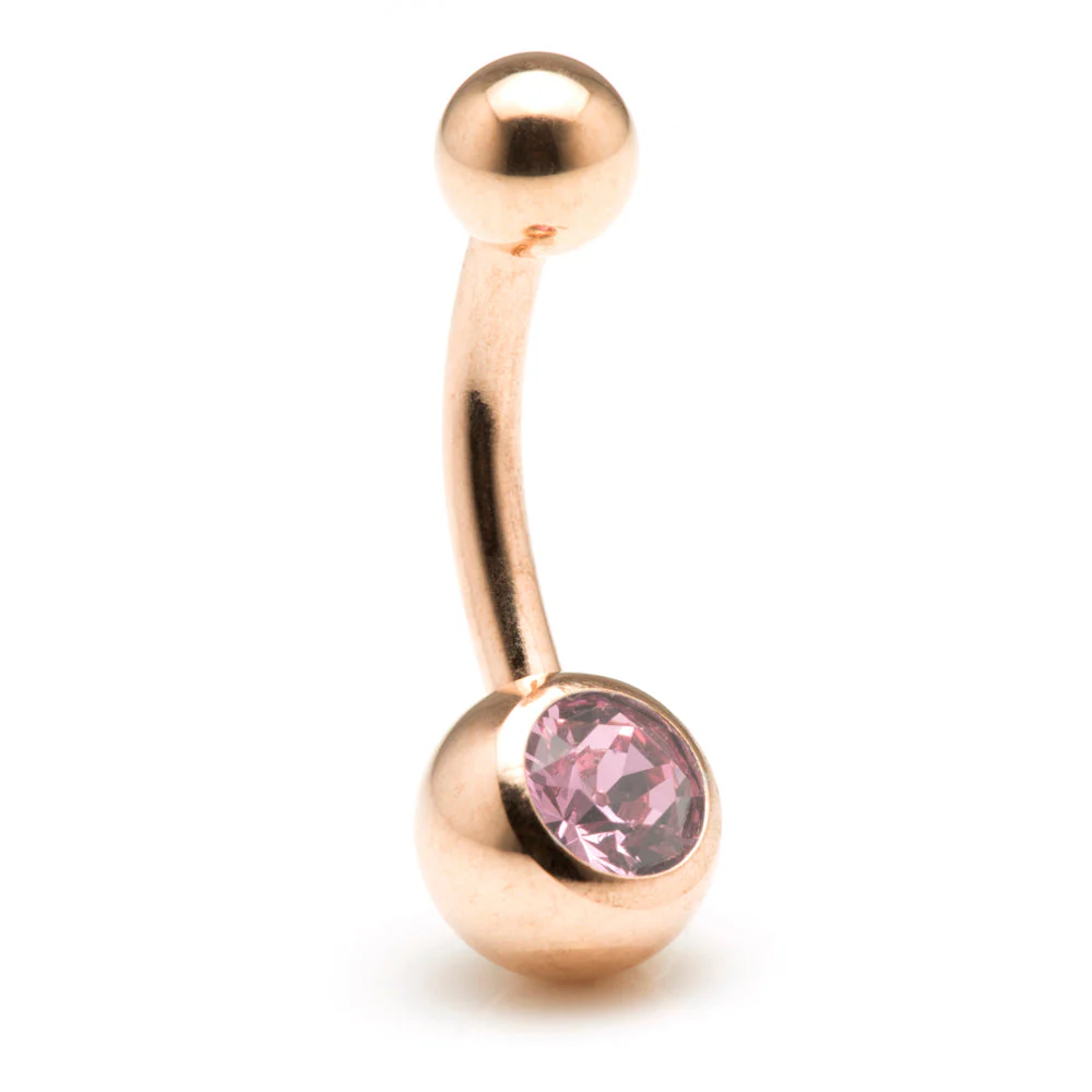 Rose Gold Steel Single Jewelled Navel Bar - Image 6