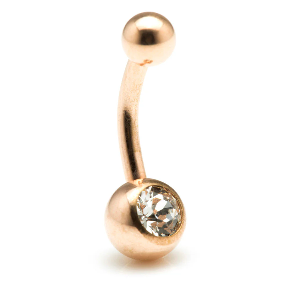 Rose Gold Steel Single Jewelled Navel Bar - Image 7