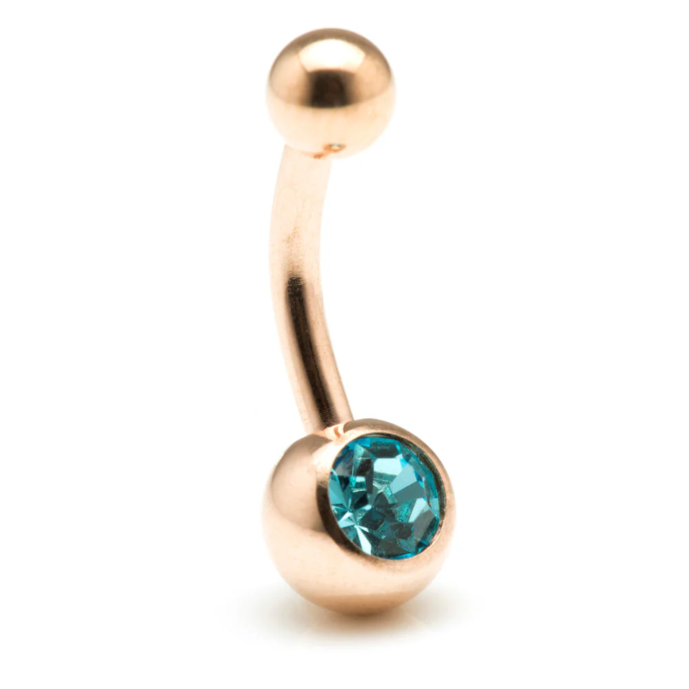 Rose Gold Steel Single Jewelled Navel Bar - Image 8