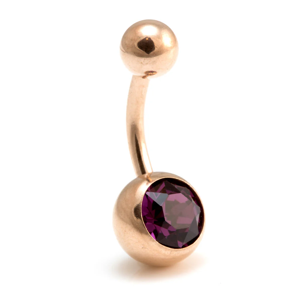 Rose Gold Steel Single Jewelled Navel Bar - Image 9