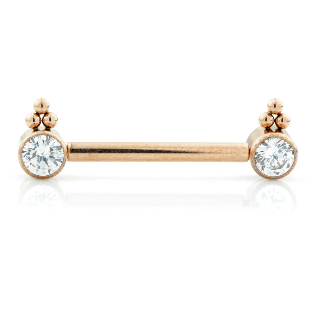 Rose Gold Ti Threadless Forward Facing Double Jewelled Disk Barbell