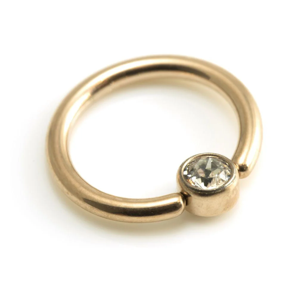 Rose Gold Titanium BCR with Gem Disk - 1.2mm - Image 3