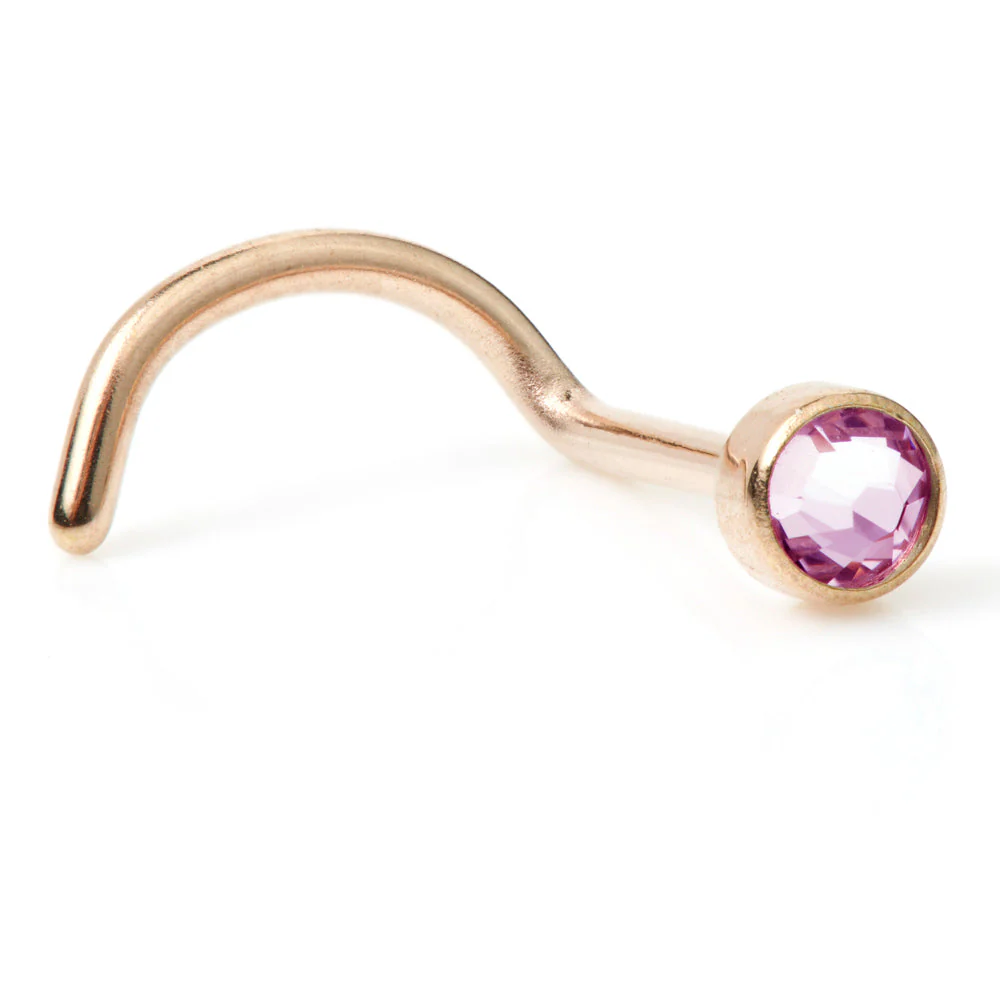 Rose Gold Titanium Gem Disk Nose Stud - Image 2