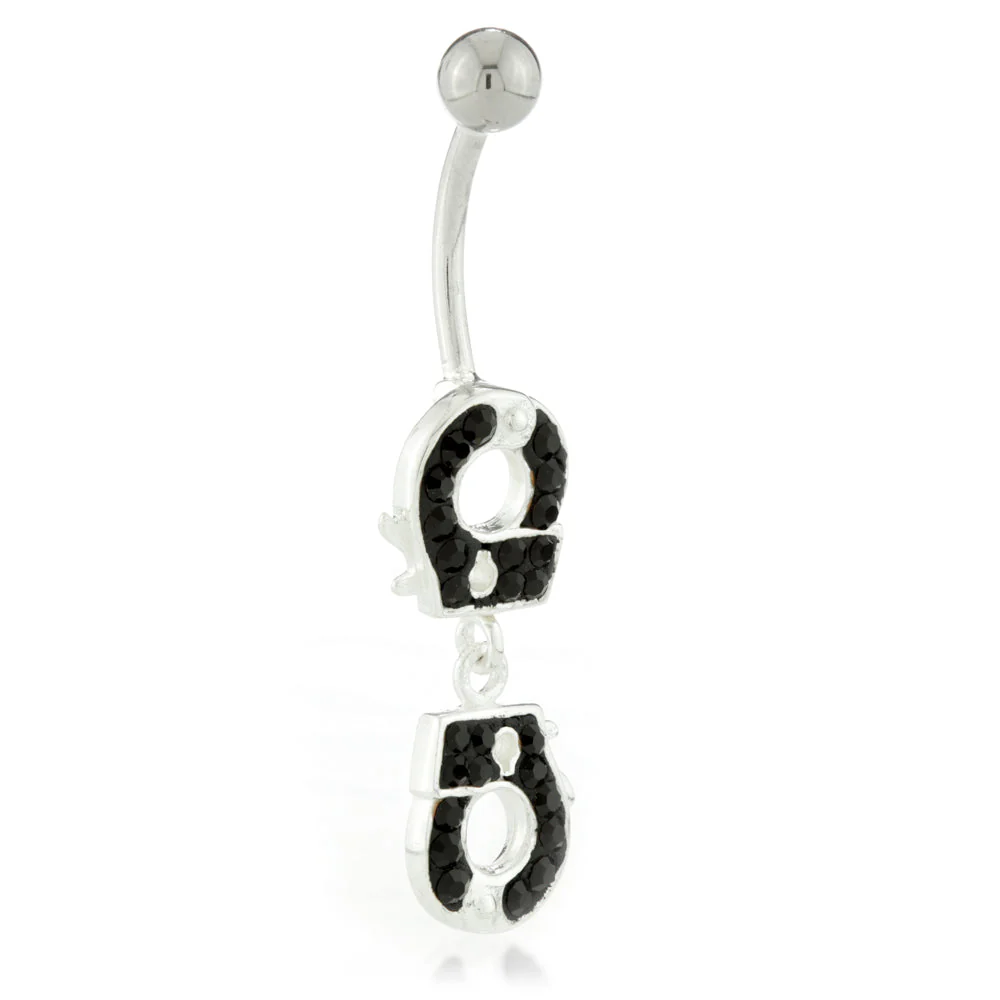 Silver External Gem Handcuffs Belly Bar - Image 3