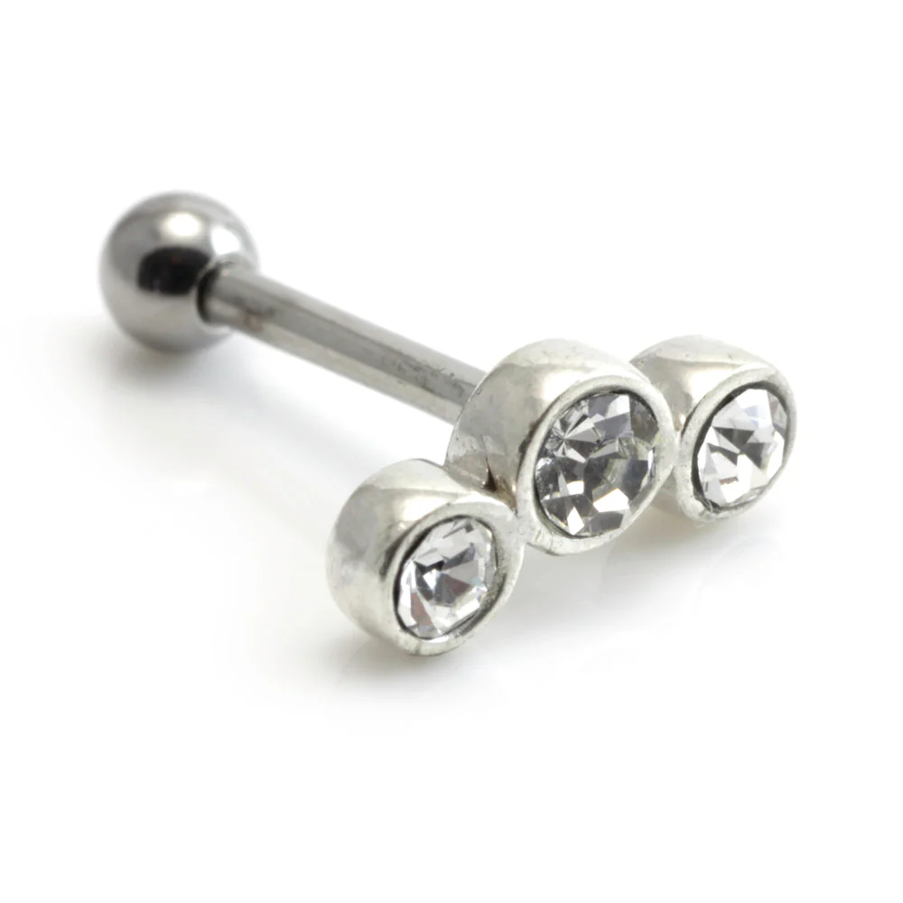 Silver Triple Gem Steel Microbar - Image 2