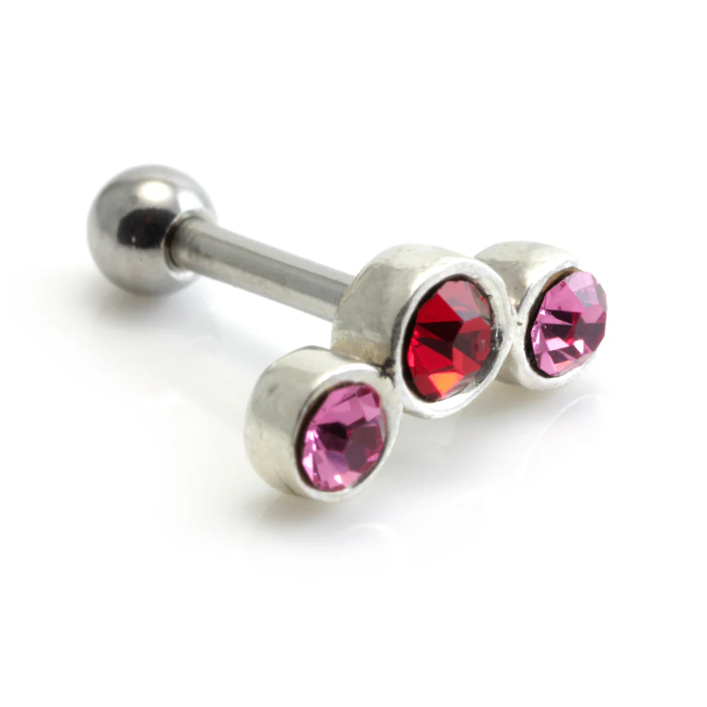 Silver Triple Gem Steel Microbar - Image 3
