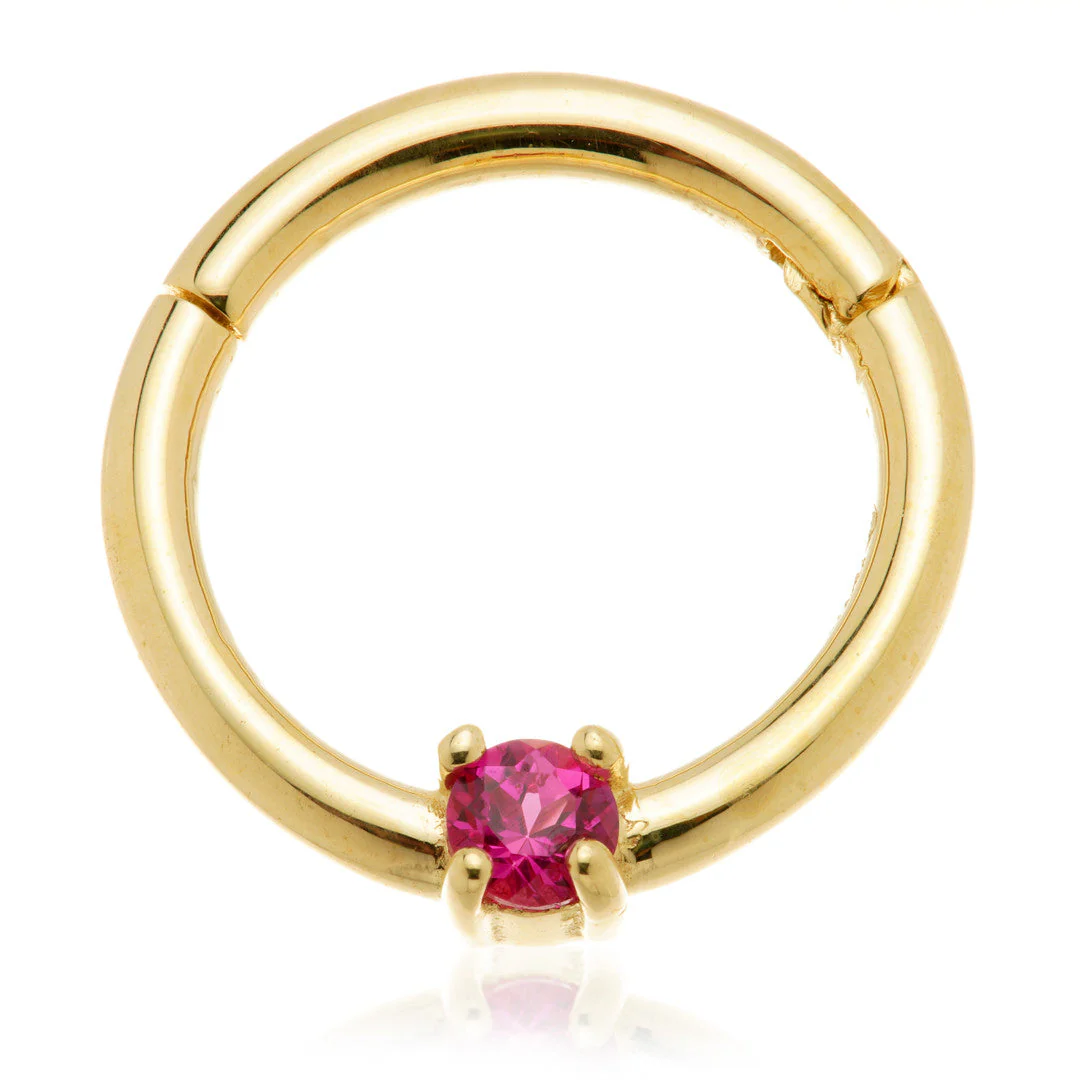 Solid 14ct Gold 2mm Ruby Prong Set Hinge Ring - Image 2