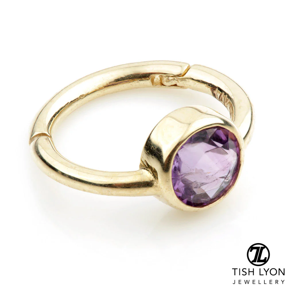 Solid 14ct Gold Facetted Amethyst Hinge Ring - Image 2