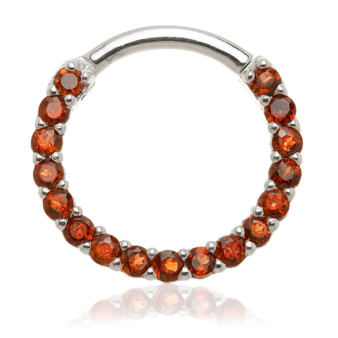 Solid 14ct Gold Garnet Pave Front Facing Daith Hinge Ring - Image 2
