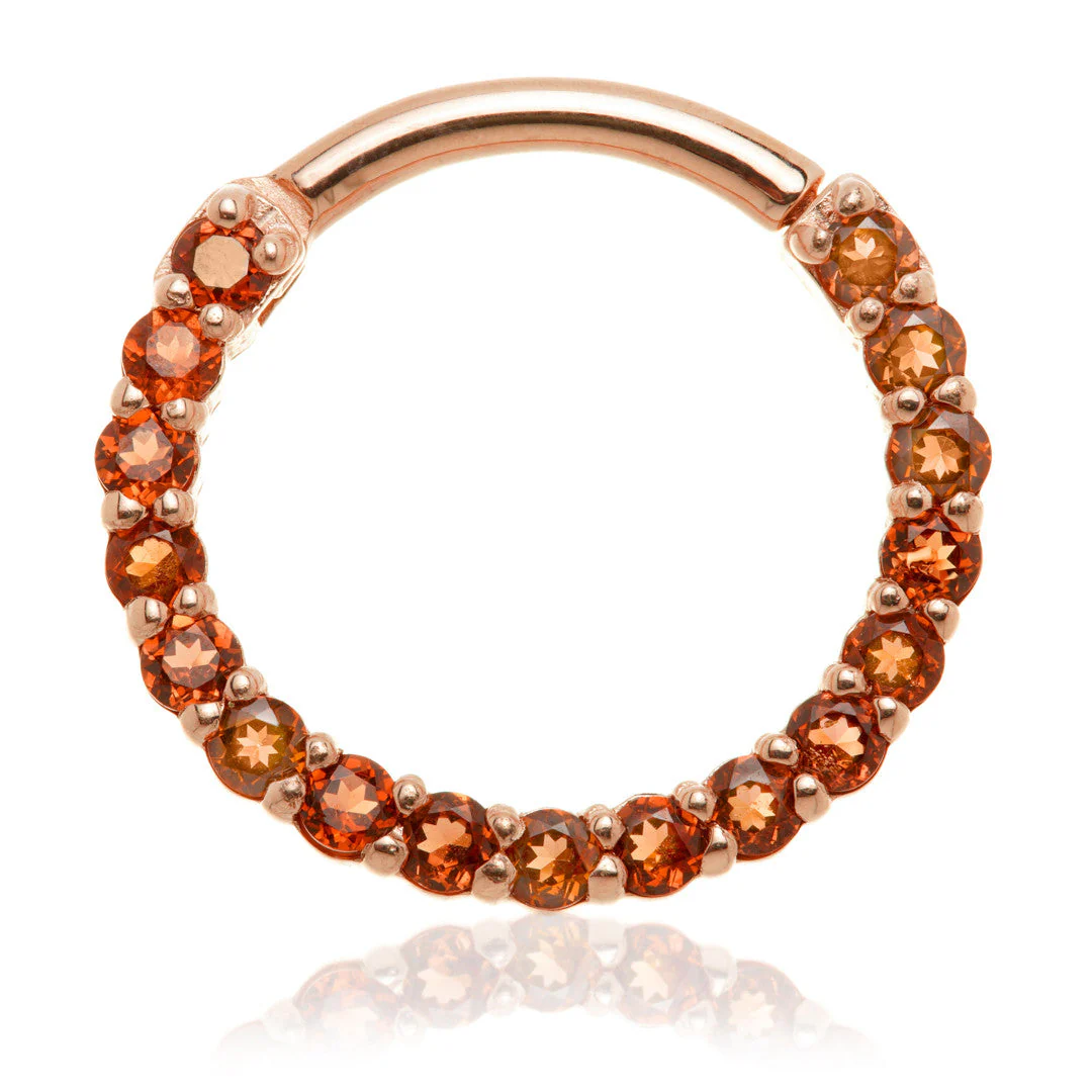 Solid 14ct Gold Garnet Pave Front Facing Daith Hinge Ring - Image 3