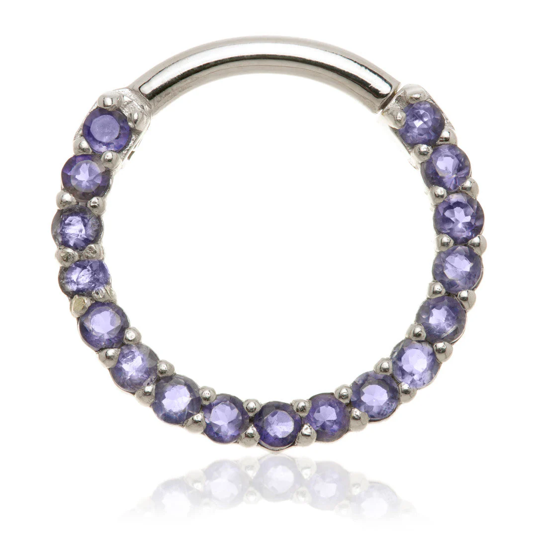 Solid 14ct Gold Iolite Pave Front Facing Hinge Daith Ring - Image 2