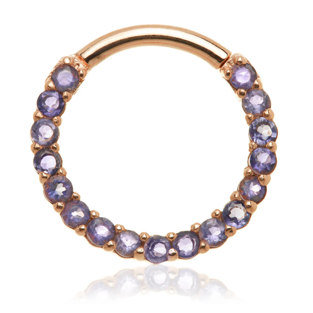 Solid 14ct Gold Iolite Pave Front Facing Hinge Daith Ring - Image 3