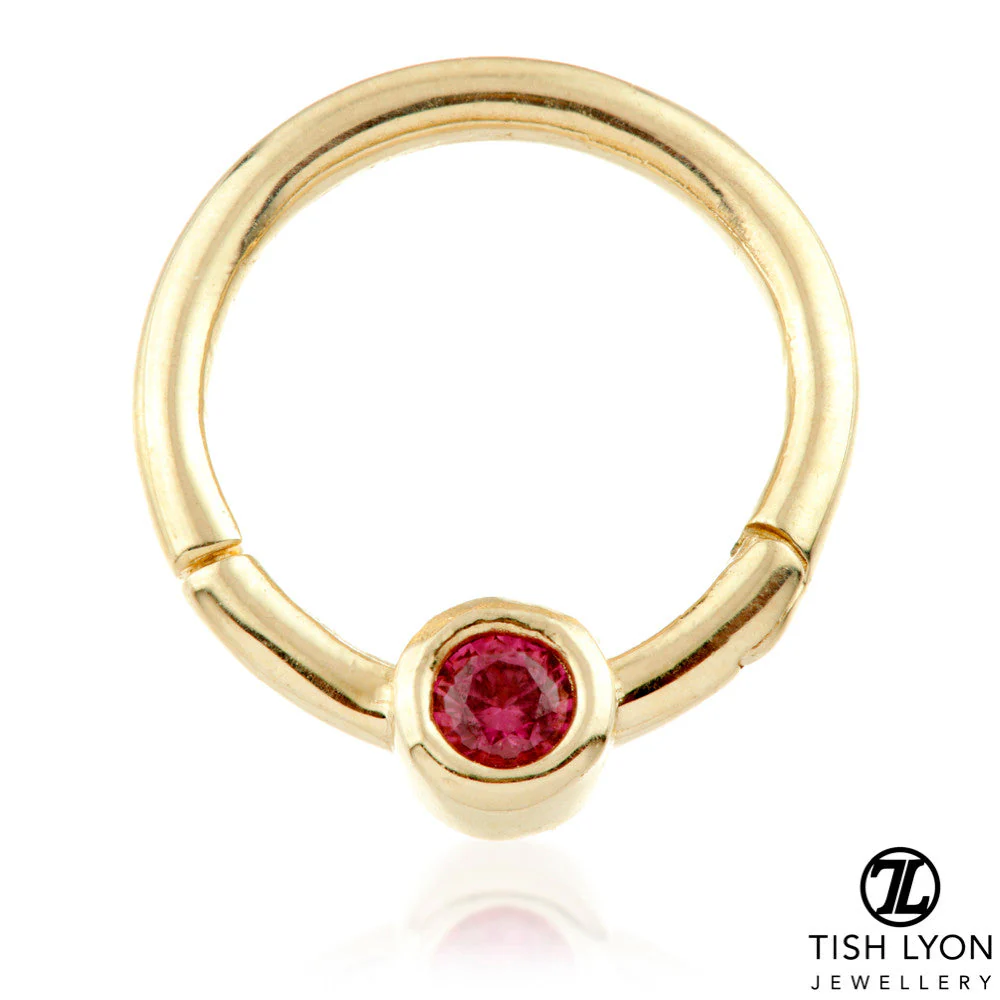 Solid 14ct Gold Rhodolite Hinge Ring - Image 2
