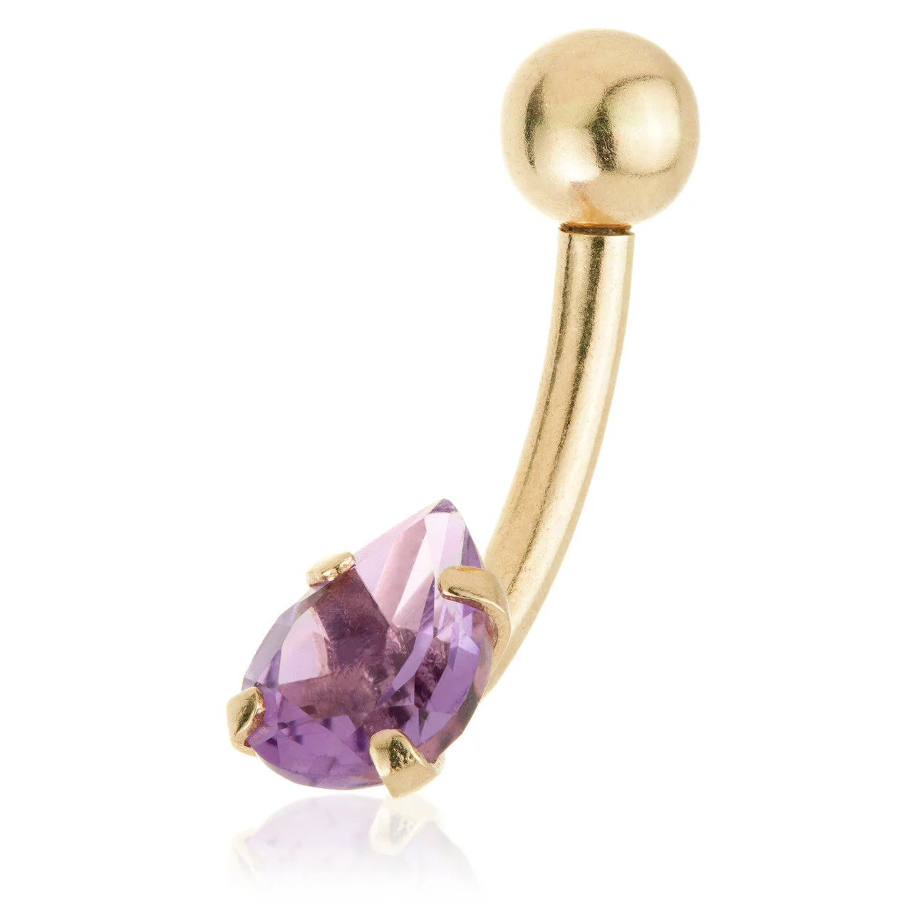 Solid 14ct Internal Gold Amethyst Pear Navel Bar - Image 2