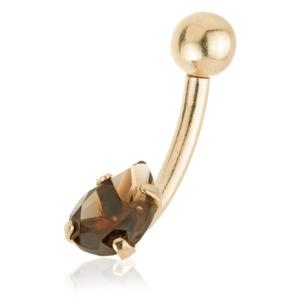 Solid 14ct Internal Gold Smokey Quartz Pear Navel Bar - Image 2