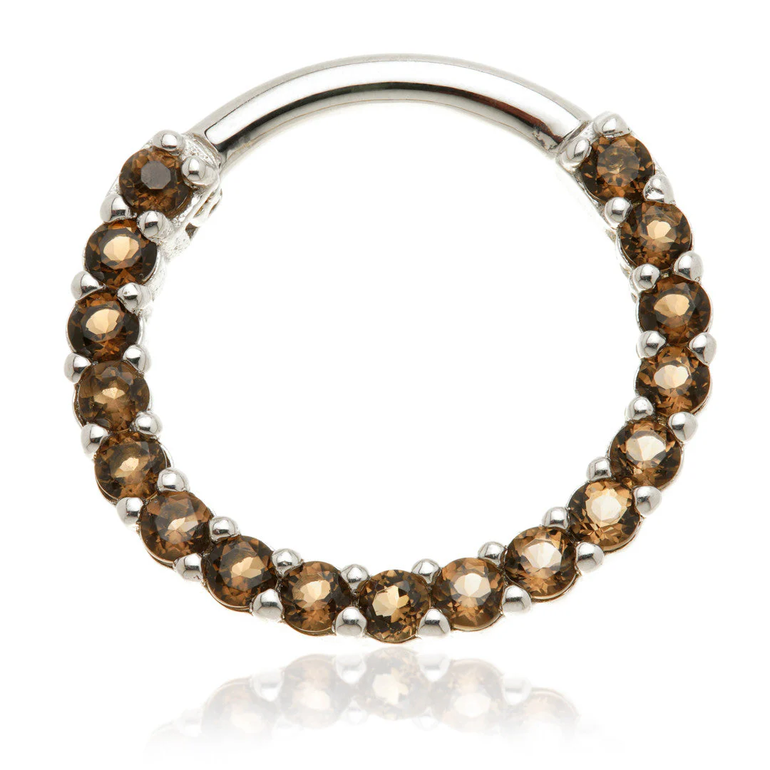 Solid 14ct Solid Gold Smokey Quartz Pavé Front Facing Hinge Ring - Image 2
