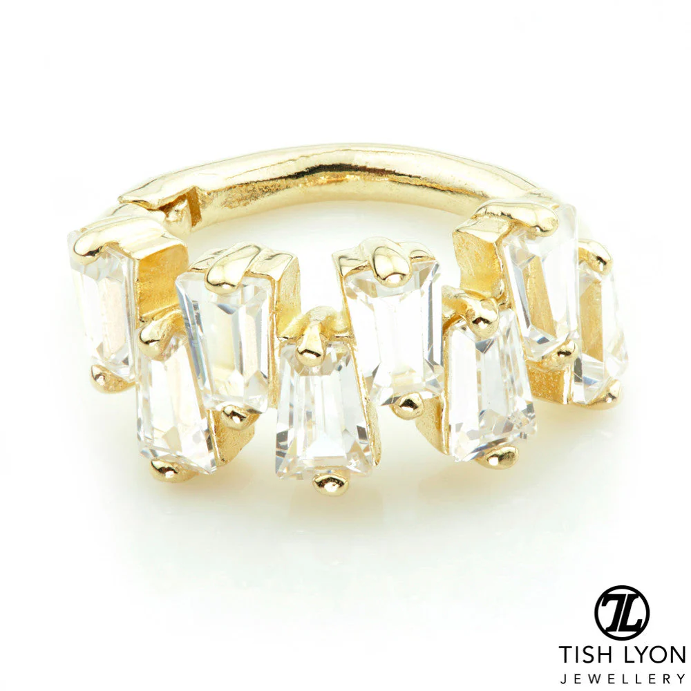 Solid Gold Gemstone Baguettes Hinge Ring - Image 2