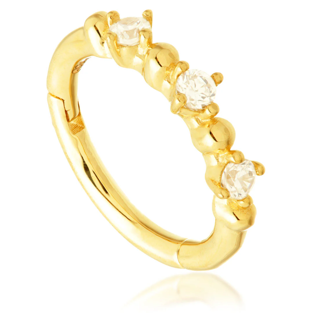 Solid Gold Gemstone Hinge Ring With Beads - Image 2