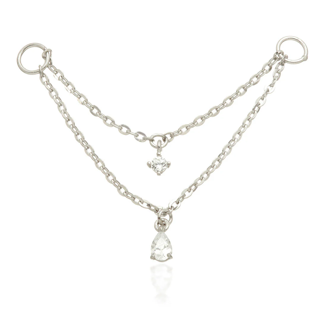 Solid Gold Hanging Double Chain Charm with Hanging Gems - Image 2