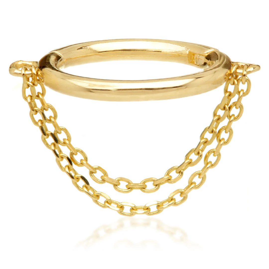 Solid Gold Hinged Ring with Double Hanging Chains - Image 2