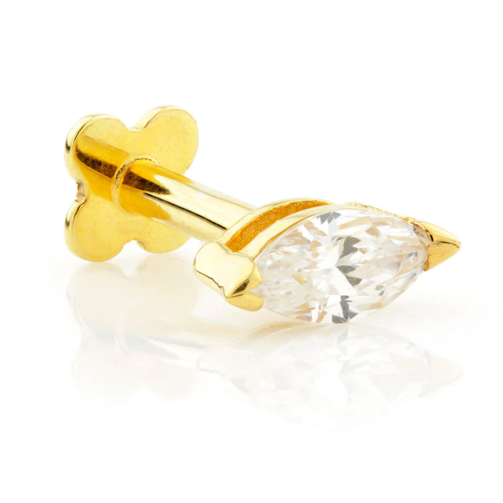 Solid Gold Marquise Flatback Stud with Gemstone - Image 2