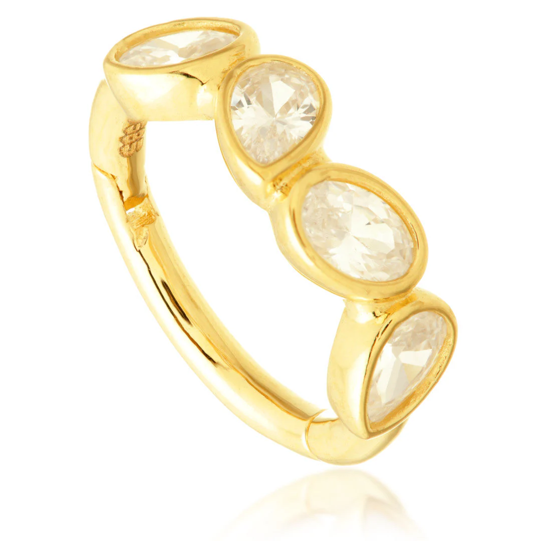 Solid Gold Multi Pear Gemstone Hinge Ring - Image 2