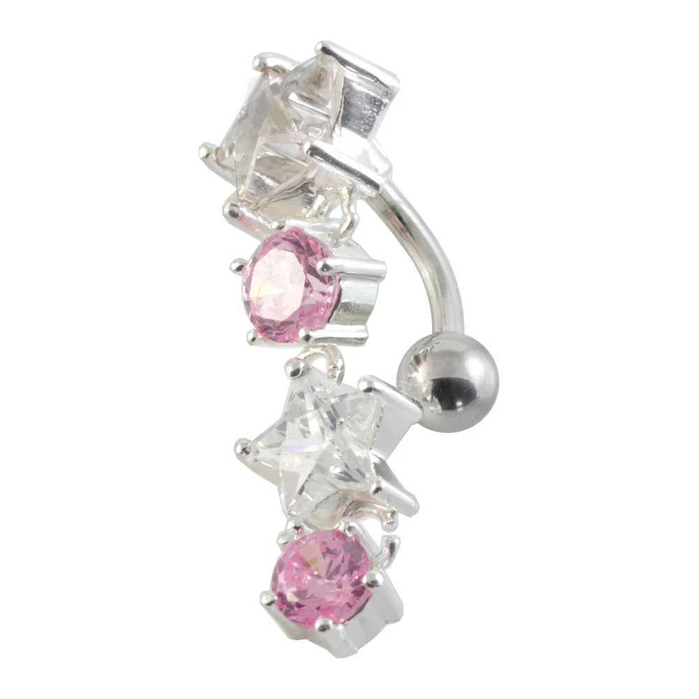 Stars & Round Silver & Steel Navel - Image 2