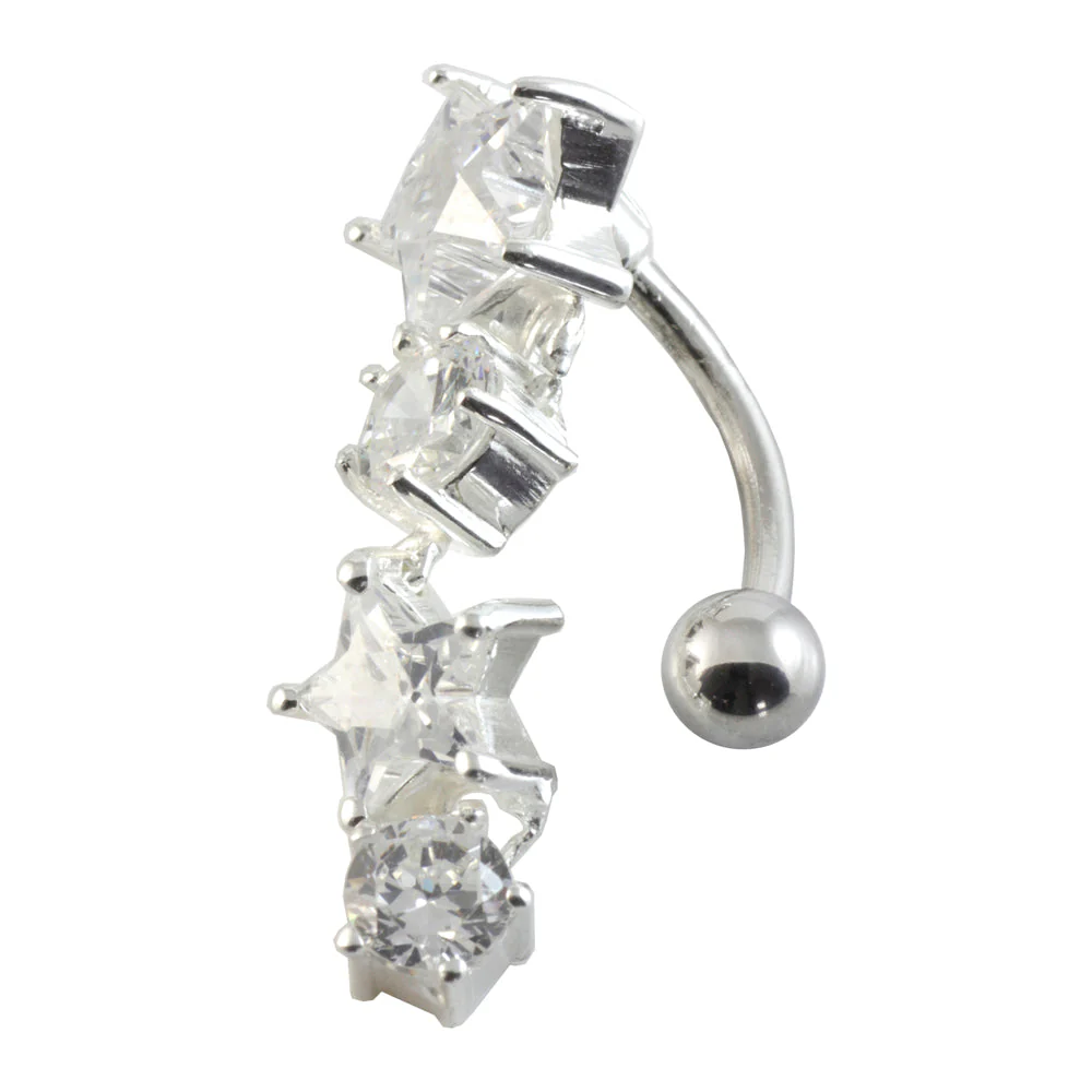 Stars & Round Silver & Steel Navel - Image 6