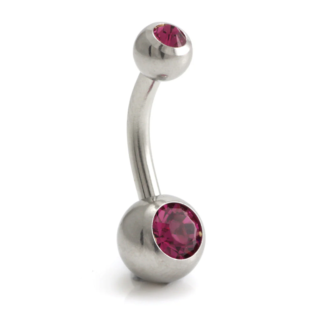 Steel External Thread Baby Double Jewelled Navel Bar - Image 11