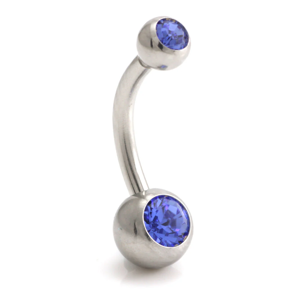 Steel External Thread Baby Double Jewelled Navel Bar - Image 14