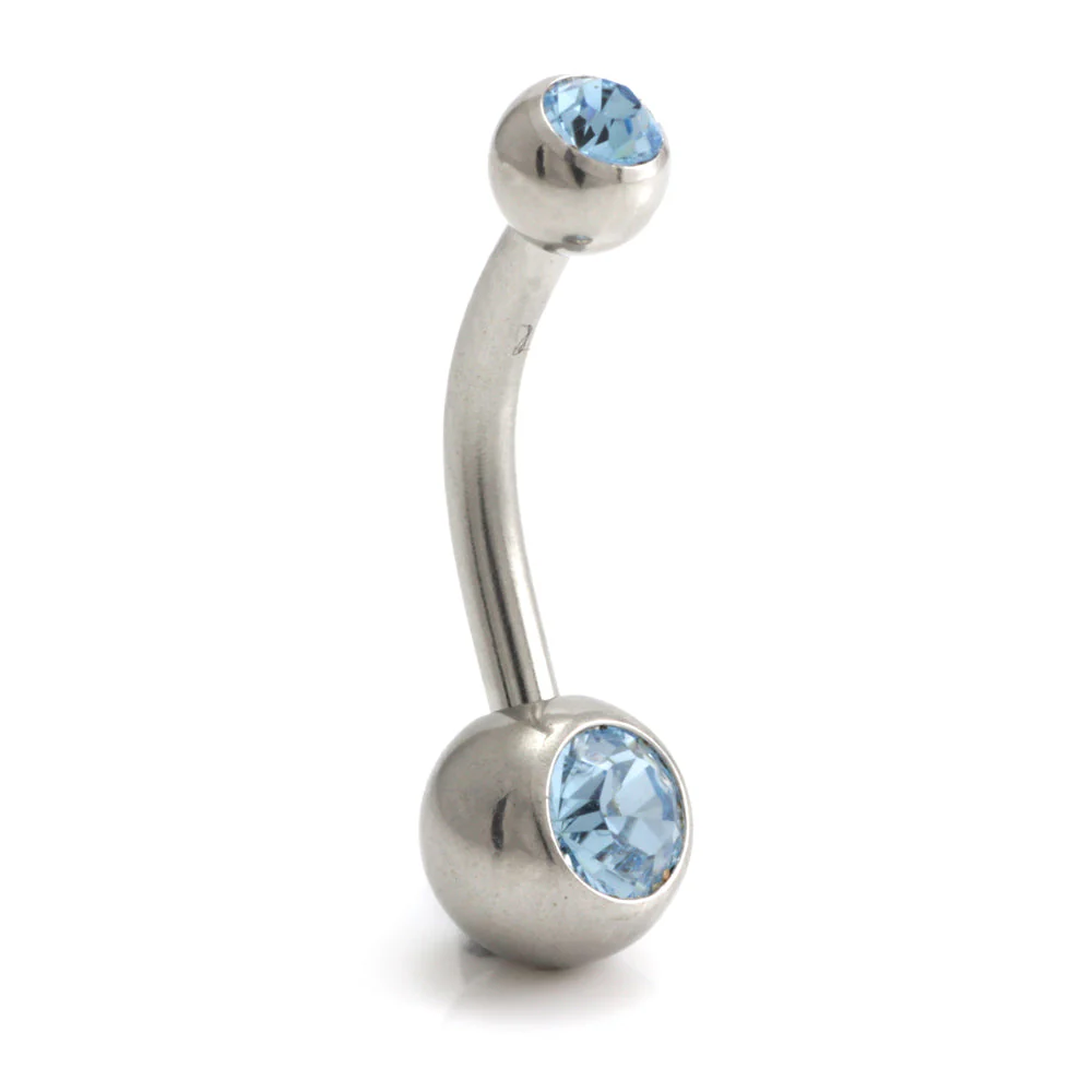 Steel External Thread Baby Double Jewelled Navel Bar - Image 17