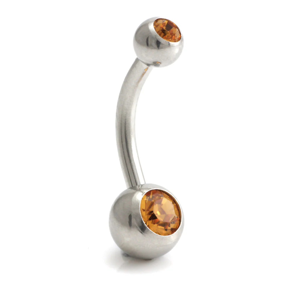 Steel External Thread Baby Double Jewelled Navel Bar - Image 2