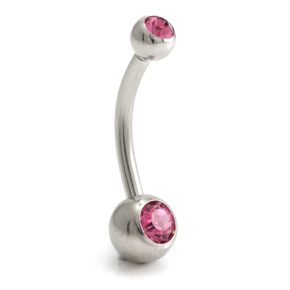 Steel External Thread Baby Double Jewelled Navel Bar - Image 5