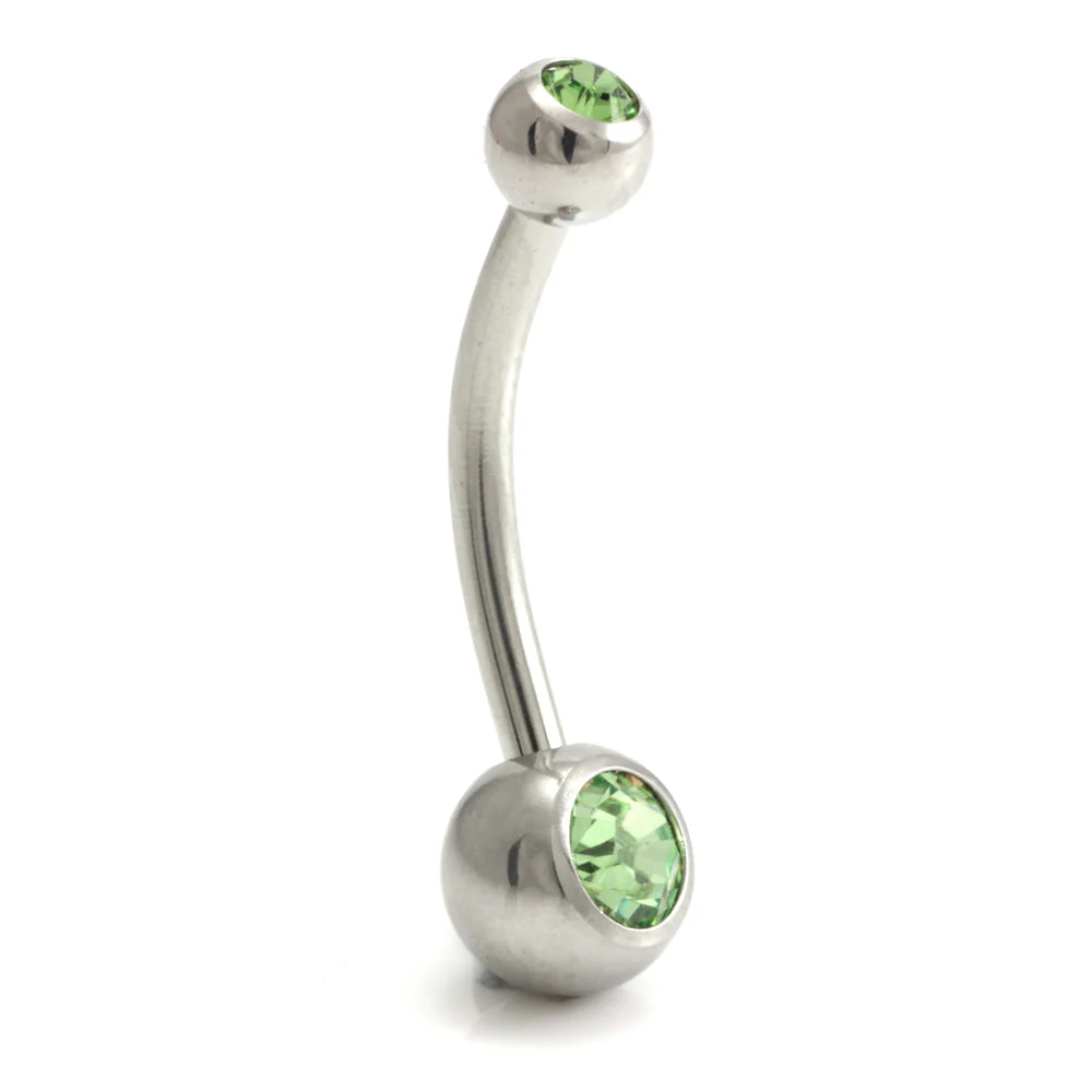Steel External Thread Baby Double Jewelled Navel Bar - Image 6